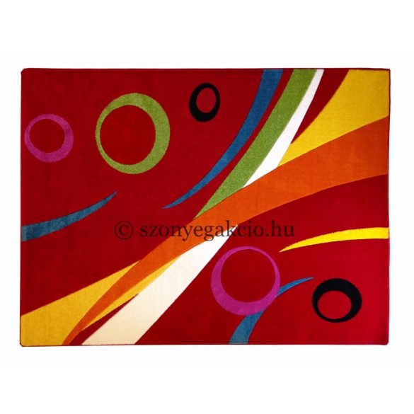Színes piros körös vonalas szőnyeg 200x280 cm