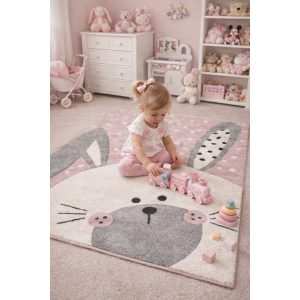 Pasztel gyerekszőnyeg D068A_SFI31 rózsaszín, nyuszi mintás 160x230 cm