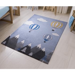 Pasztel gyerekszőnyeg D728A_SFI44 kék-szürke, hőlégballon mintás 200x280 cm