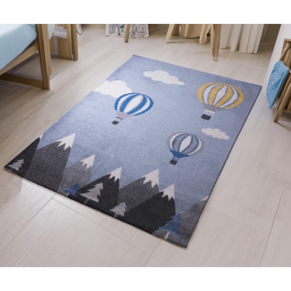 Pasztel gyerekszőnyeg D728A_SFI44 kék-szürke, hőlégballon mintás 200x280 cm