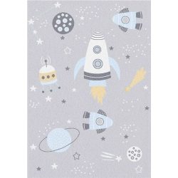   Pasztel gyerekszőnyeg D729A_SFI22 szürke, űrhajó mintás fiúknak  80x150 cm