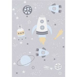 Pasztel gyerekszőnyeg D729A_SFI22 szürke, űrhajó mintás fiúknak 120x170 cm