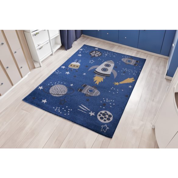 Pasztel gyerekszőnyeg D729A_SFI55 kék, űrhajó mintás fiúknak 120x170 cm