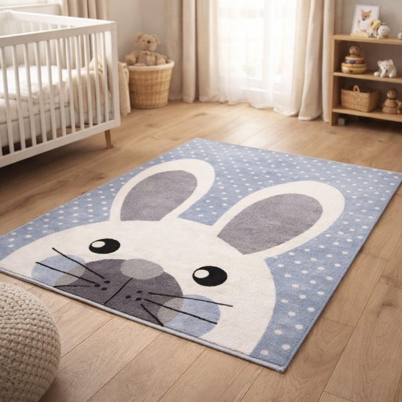 Pasztel gyerekszőnyeg E513A_SFI41 világoskék, nyuszi mintás 120x170 cm