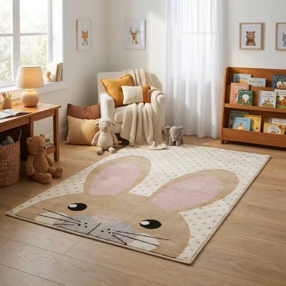 Pasztel gyerekszőnyeg E513A_SFU16 krém alapon bézs, nyuszi mintás 120x170 cm