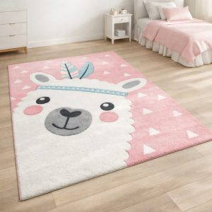 Broadway gyerekszőnyeg, babarózsaszín láma mintás 200x280 cm