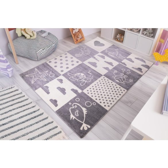 Pasztel gyerekszőnyeg L243A_SFI21 szürke-krém mozaik mintás 120x170 cm