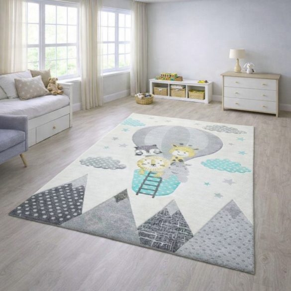 Broadway gyerekszőnyeg állatok a hőlégballonban, ÉLÉNK TÜRKIZ  80x150 cm