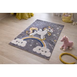 Pasztel gyerekszőnyeg L245A_SFI24 színes unikornis mintás szürke alapon 120x170