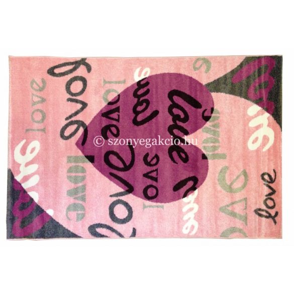 Szíves-feliratos rózsaszín gyerekszőnyeg 150x230